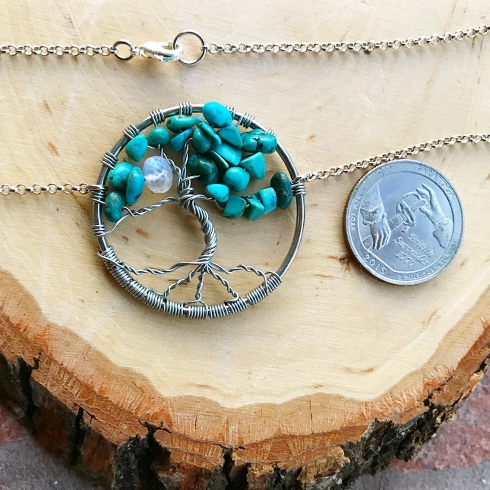 Genuine Turquoise moon stone tree of life necklace - Picture 4 of 5